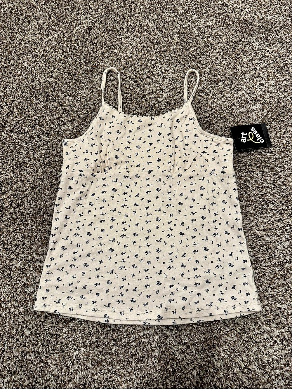 art class Floral Tank Top in Cream & Blue XL (14) NWT